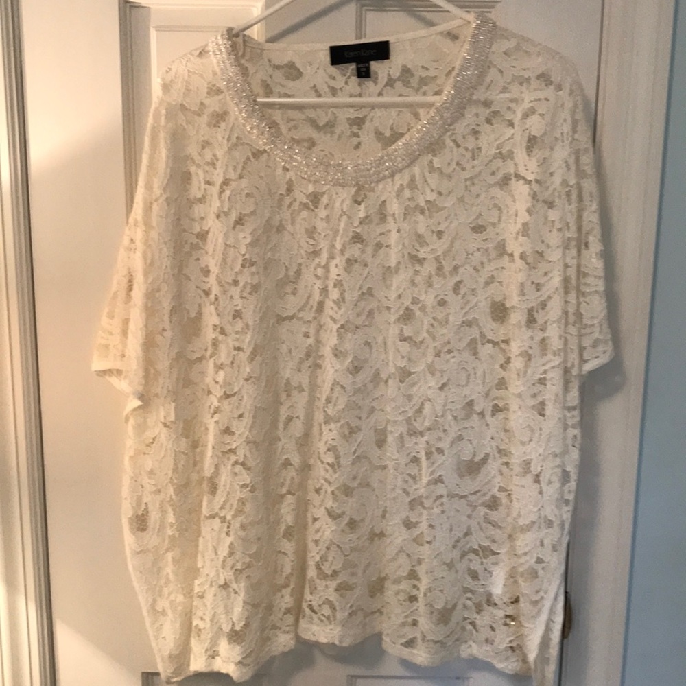 Karen Kane Lace /beaded top with cape style arms.